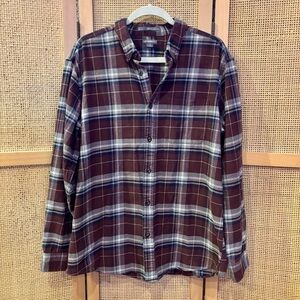 Eddie Bauer Maroon Red Plaid Shirt Grunge Style Size Large
